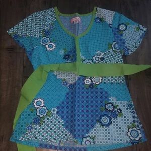 Koi by Kathy Peterson Scrub Top size XS blue
